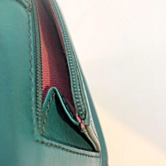 Fossil  Pebbled Leather Wallet Teal Green Bi-fold Zipper Pocket ID CC Cash Snaps - Picture 7 of 11